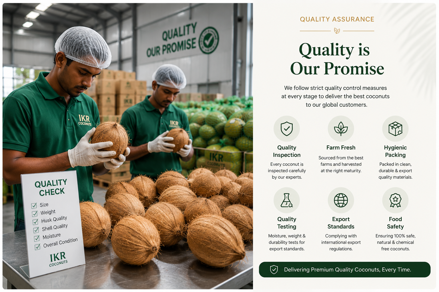 Quality inspection of coconuts before packing